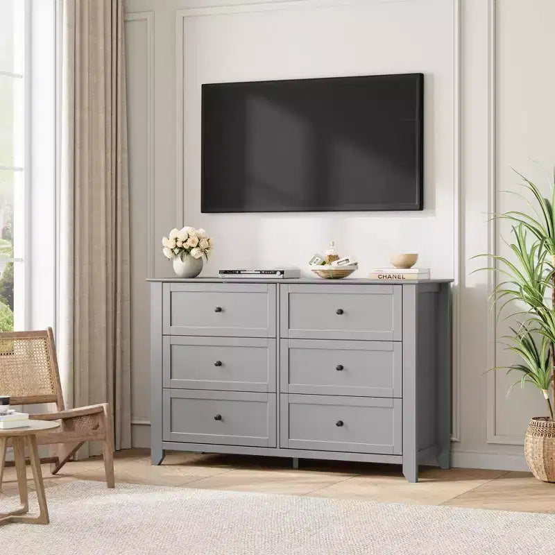 Black / Dark Green / Grey / White 6-Drawer Wooden Dresser – Modern Style, Single Use