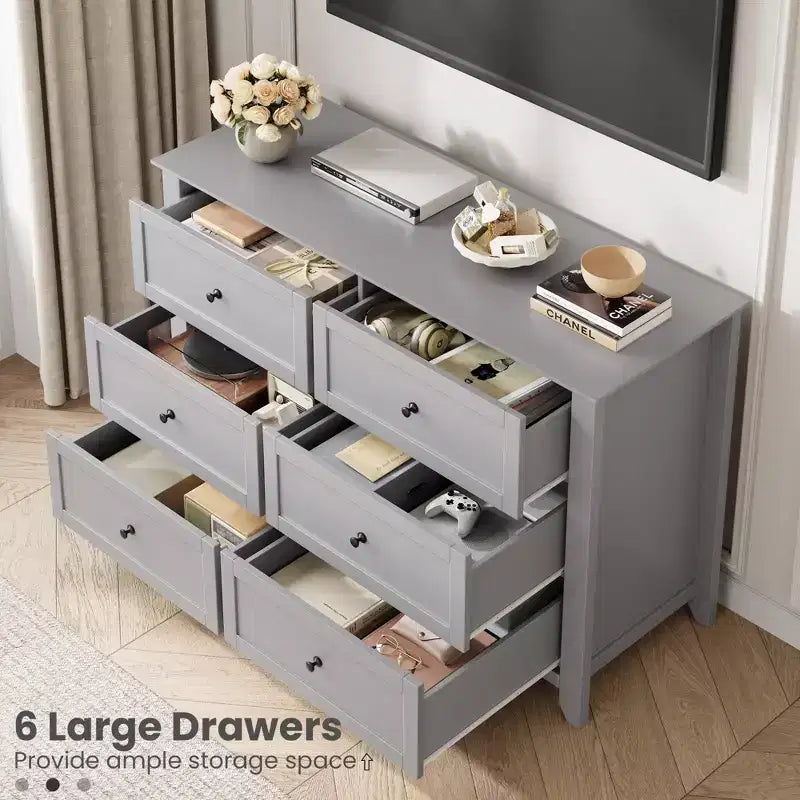 Black / Dark Green / Grey / White 6-Drawer Wooden Dresser – Modern Style, Single Use