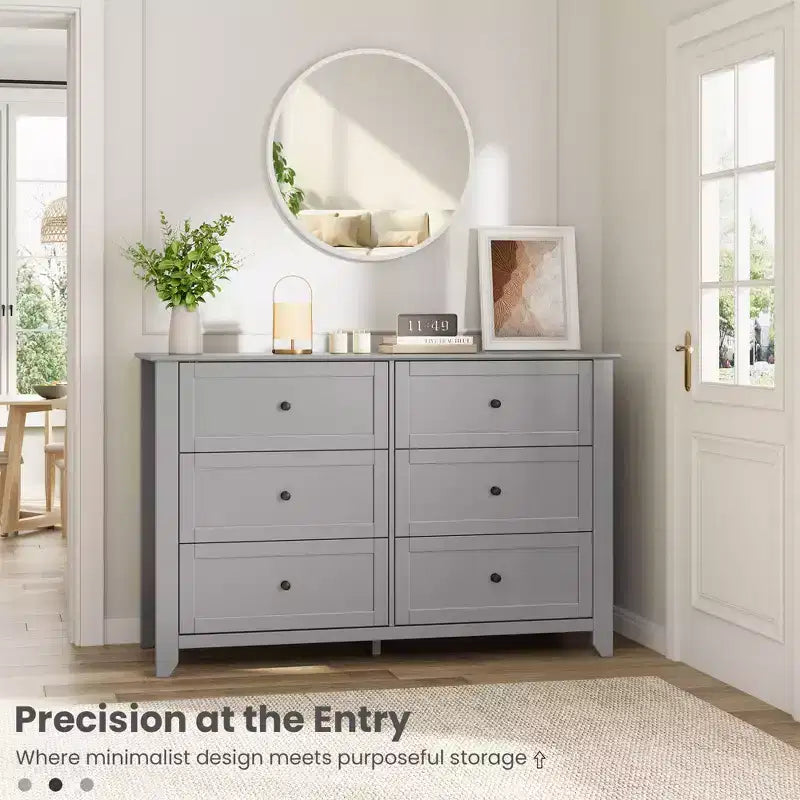 Black / Dark Green / Grey / White 6-Drawer Wooden Dresser – Modern Style, Single Use