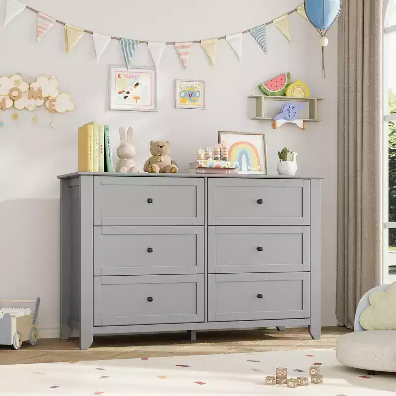 Black / Dark Green / Grey / White 6-Drawer Wooden Dresser – Modern Style, Single Use