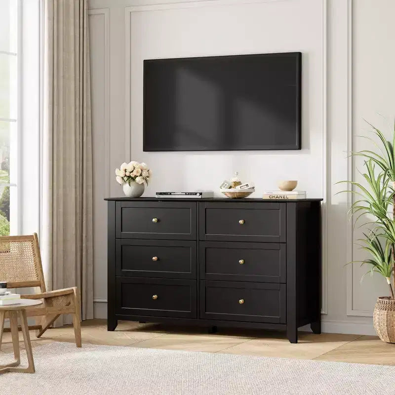 Black / Dark Green / Grey / White 6-Drawer Wooden Dresser – Modern Style, Single Use