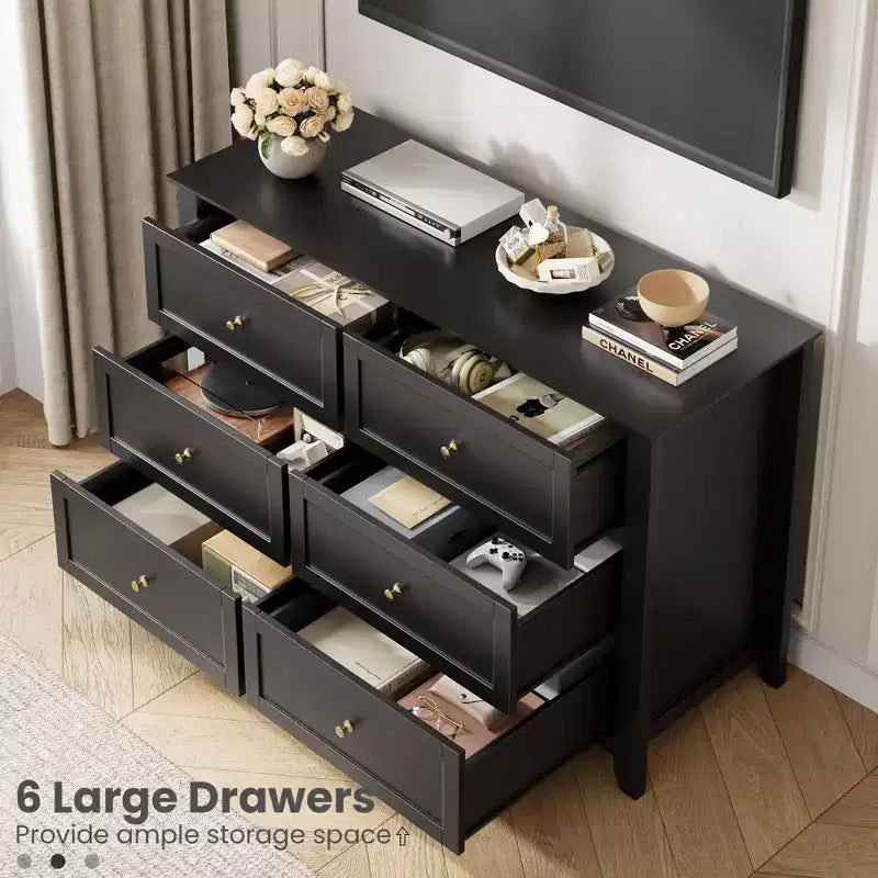 Black / Dark Green / Grey / White 6-Drawer Wooden Dresser – Modern Style, Single Use