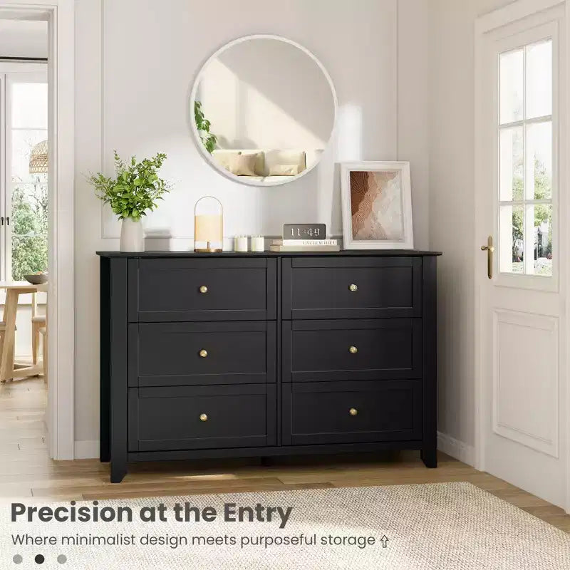 Black / Dark Green / Grey / White 6-Drawer Wooden Dresser – Modern Style, Single Use