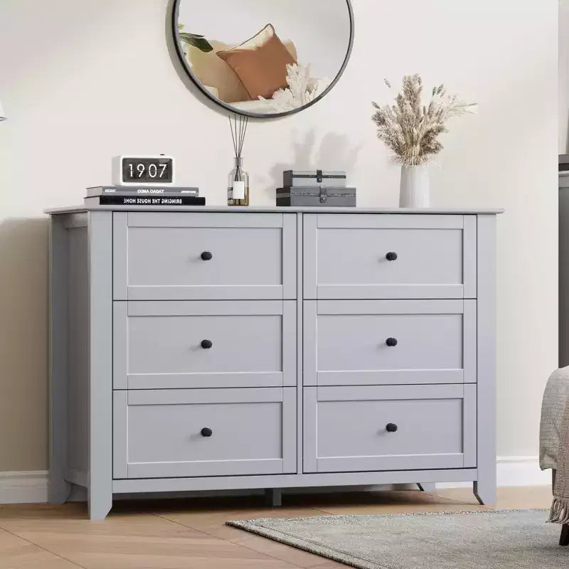 Black / Dark Green / Grey / White 6-Drawer Wooden Dresser – Modern Style, Single Use