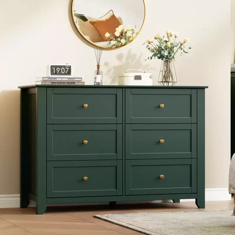 Black / Dark Green / Grey / White 6-Drawer Wooden Dresser – Modern Style, Single Use