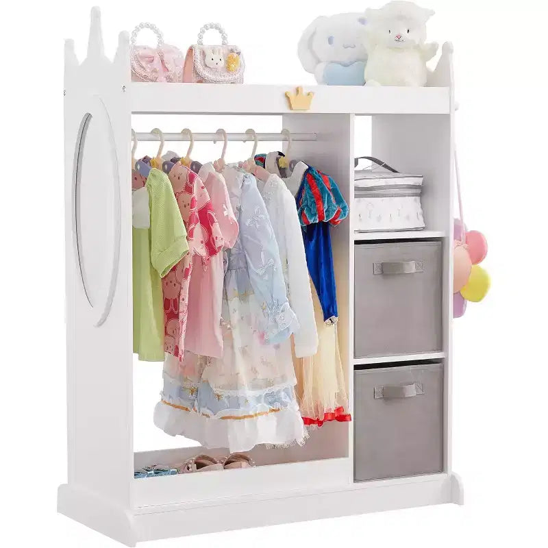 BALHAM TRADE-Kids Armoires with Mirror Costume Organizer with Hanging Rod 3 Shelves,for Bedroom
