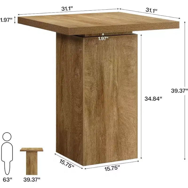 Brown Square Counter Height Bar Table, Seats 2–4