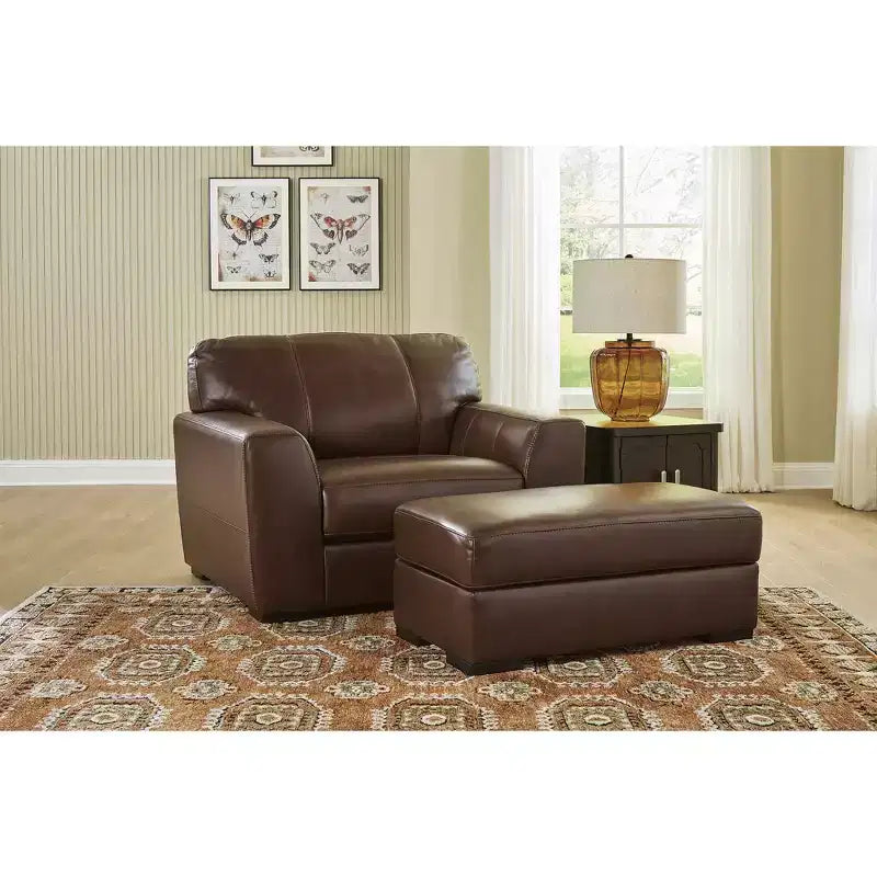 Canyon Brown Rectangle Ottoman, Top Grain Leather, Seats 1