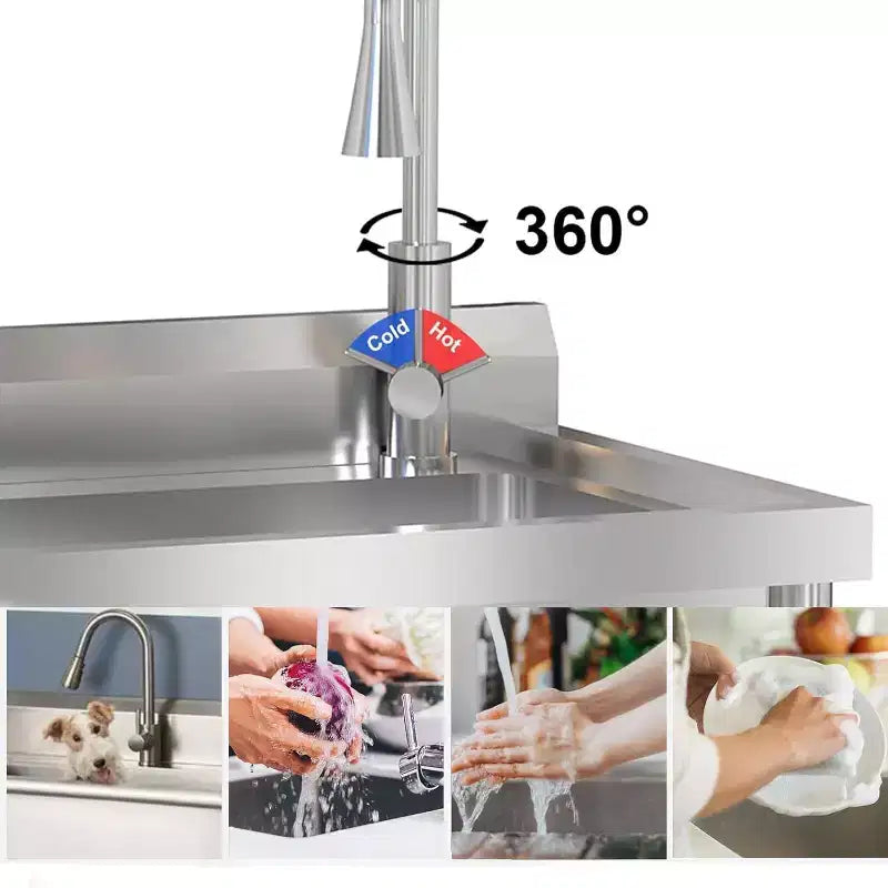 Silver Stainless Steel Freestanding Single Bowl Utility Sink – 24"x20"x42"