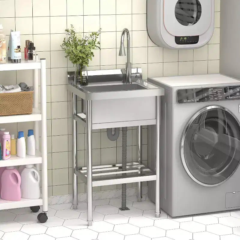 Silver Stainless Steel Freestanding Single Bowl Utility Sink – 24"x20"x42"