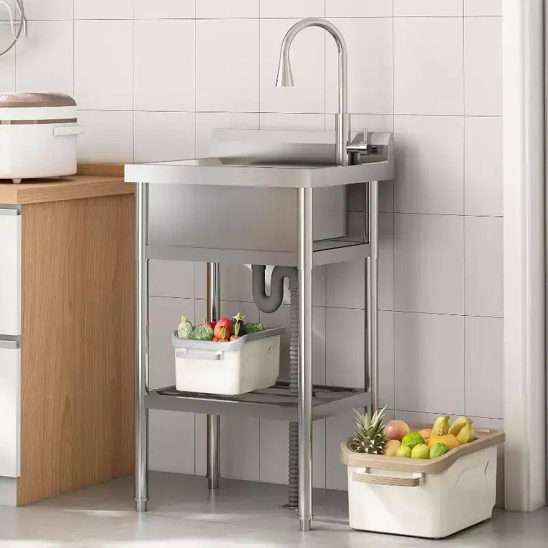 Silver Stainless Steel Freestanding Single Bowl Utility Sink – 24"x20"x42"