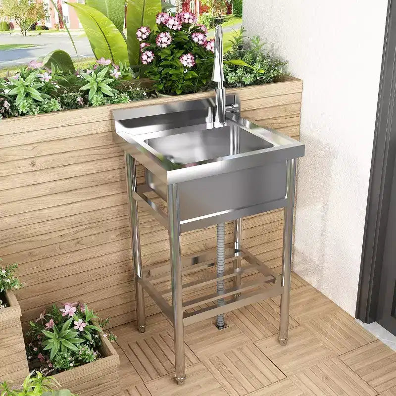 Silver Stainless Steel Freestanding Single Bowl Utility Sink – 24"x20"x42"