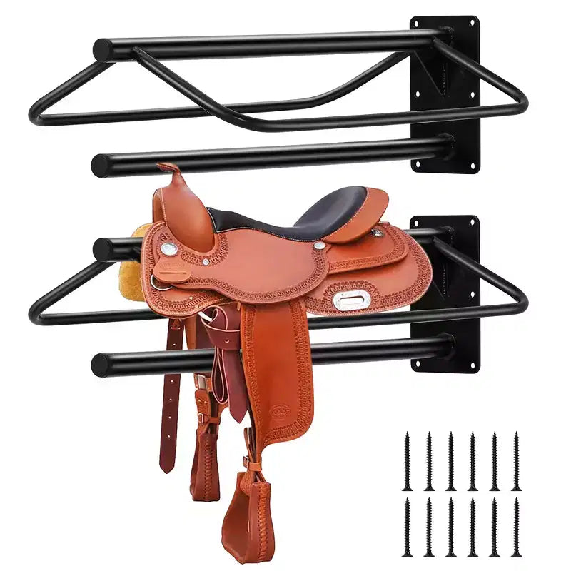 2/4/6 Pack Wall Mounted Saddle Rack  Heavy Duty Carbon Steel Saddle Stand with Double Pad Bar for English & Western Saddles,Horse Tack Storage