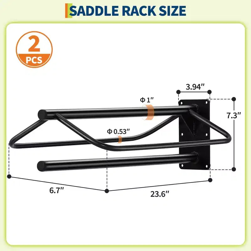 Black Wall Mounted Saddle Rack, Carbon Steel, 2/4/6 Pack