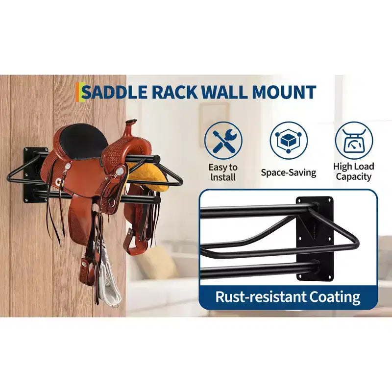 Black Wall Mounted Saddle Rack, Carbon Steel, 2/4/6 Pack